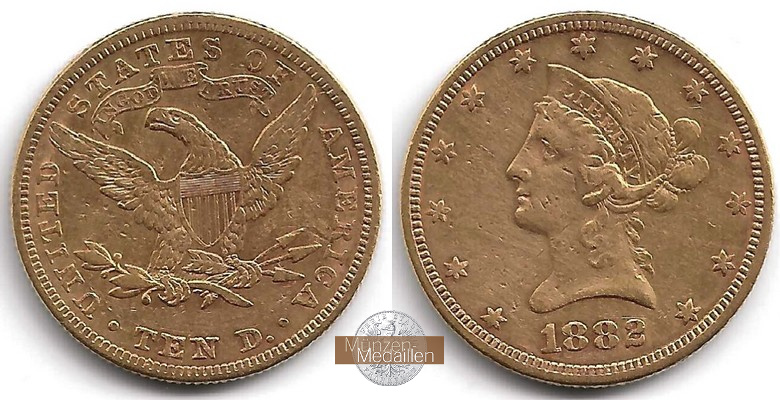 USA 10 Dollar MM-Frankfurt Feingold: 15,05g Liberty Head 1882 