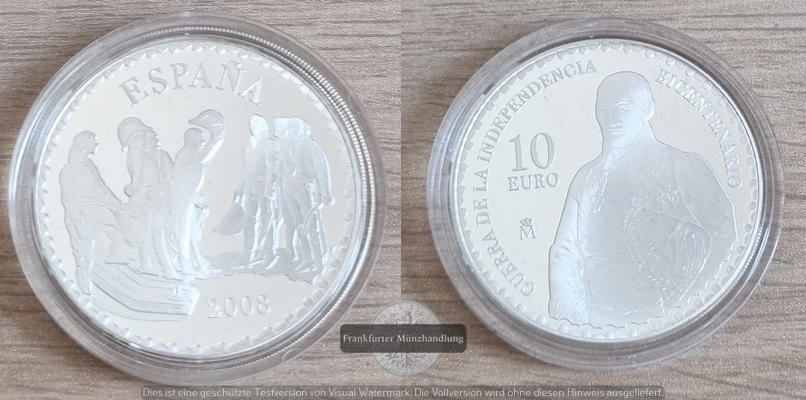  Spanien 10 Euro 2008 200.Jahrestag des Unabhängigkeitskrieges  FM-Frankfurt   Feinsilber: 24,975g   