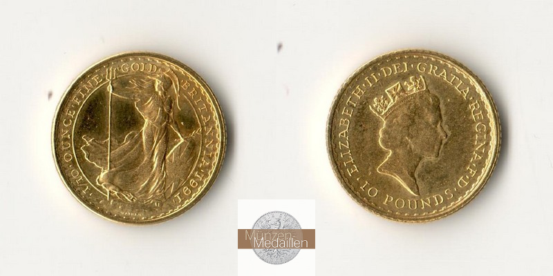 Grossbritannien MM-Frankfurt Feingold: 3,12g 10 Pounds (Britannia) 1991 