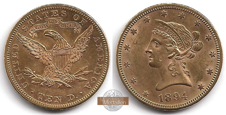 USA 10 Dollar MM-Frankfurt Feingold: 15,05g Liberty Head 1894 
