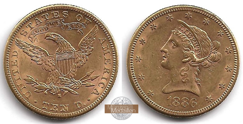 USA 10 Dollar MM-Frankfurt Feingold: 15,05g Liberty Head 1886 