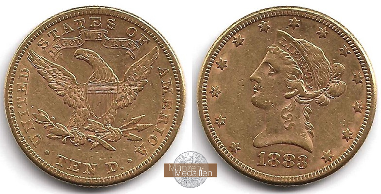 USA 10 Dollar MM-Frankfurt Feingold: 15,05g Liberty Head 1883 