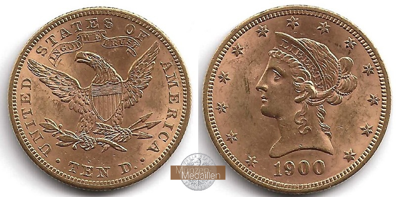 USA 10 Dollar MM-Frankfurt Feingold: 15,05g Liberty Head 1900 