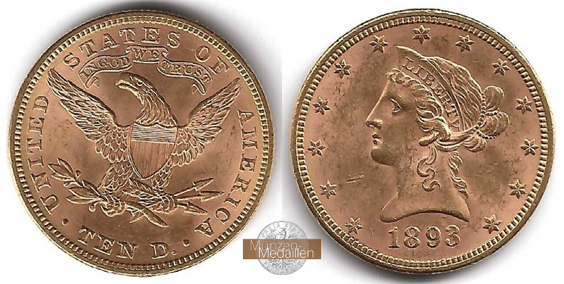 USA 10 Dollar MM-Frankfurt Feingold: 15,05g Liberty Head 1893 