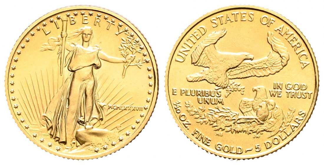 PEUS 1950 USA 3,11 g Feingold 5 Dollars GOLD 1/10 Unze 1987 Stempelglanz