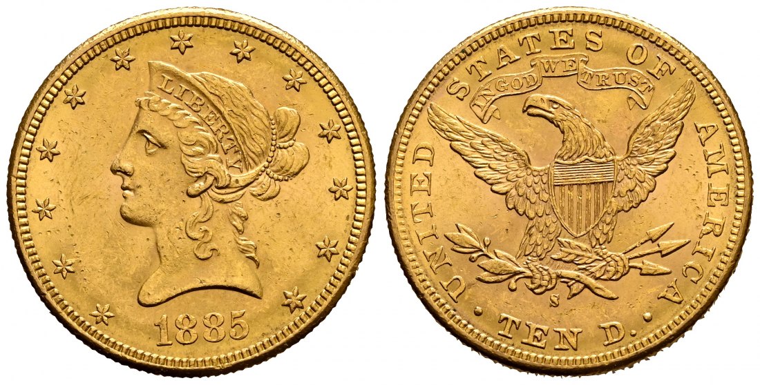 PEUS 1951 USA 15,05 g Feingold. Coronet Head 10 Dollars GOLD 1885 S Sehr schön