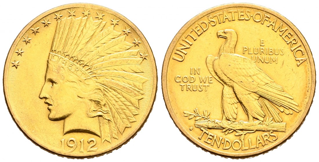 PEUS 1953 USA 15,05 Feingold. Indian Head 10 Dollars GOLD 1912 S Sehr schön