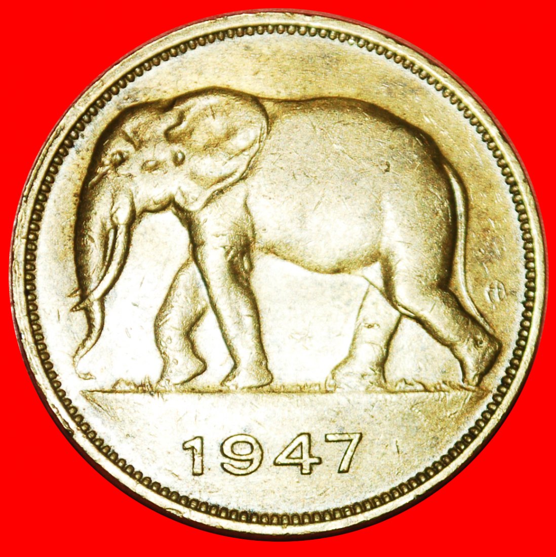  * SOUTH AFRICA ELEPHANT (1946-1947): BELGIAN CONGO ★ 5 FRANCS 1947 UNCOMMON! LOW START ★ NO RESERVE!   