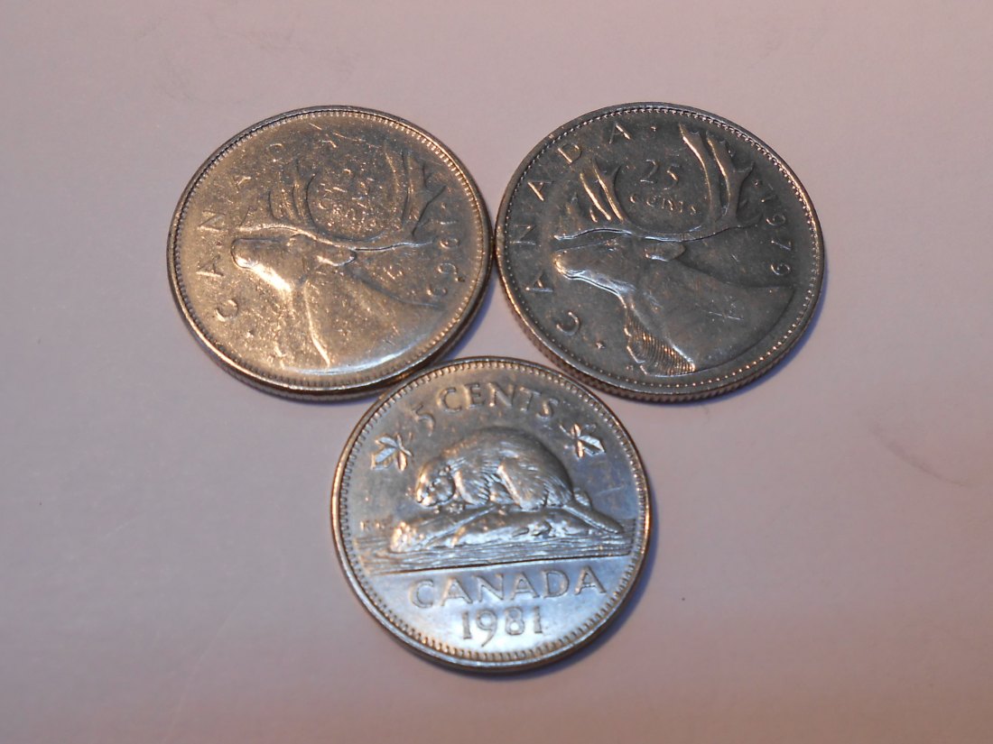  L2 Kanada 3er Lot < 5 Cent 1981 / 25 Cent 1969 + 1979   