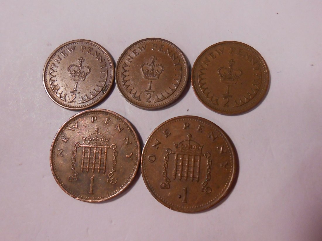  L6 Großbritannien 4er Lot < 1/2 New Penny 1971+71+73 / 1 Penny 1986   