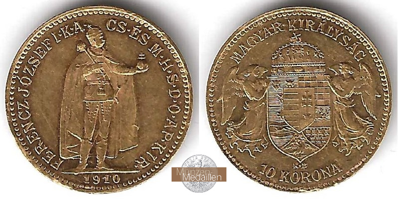 Österreich  10 Kronen  1910 MM-Frankfurt Feingold: 3,05g   