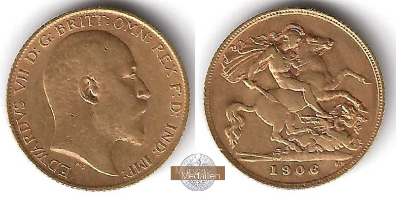 Grossbritannien, Edward VII. (1902-1910) MM-Frankfurt Feingold: 3,66g 1/2 Sovereign 1906 