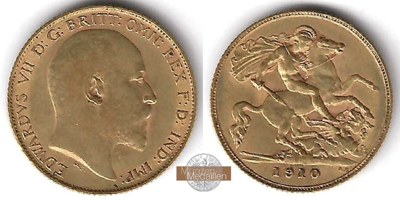 Grossbritannien, Edward VII. (1902-1910) MM-Frankfurt Feingold: 3,66g 1/2 Sovereign 1910 
