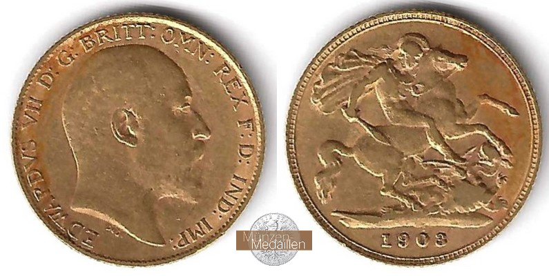 Grossbritannien, Edward VII. (1902-1910) MM-Frankfurt Feingold: 3,66g 1/2 Sovereign 1903 