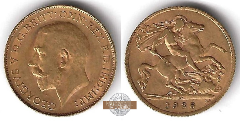 Grossbritannien/Südafrika. Georg V. MM-Frankfurt Feingold: 3,66g 1/2 Sovereign 1926 SA 