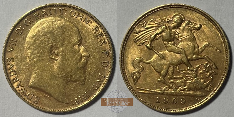 Grossbritannien, Edward VII. (1902-1910) MM-Frankfurt Feingold: 3,66g 1/2 Sovereign 1909 