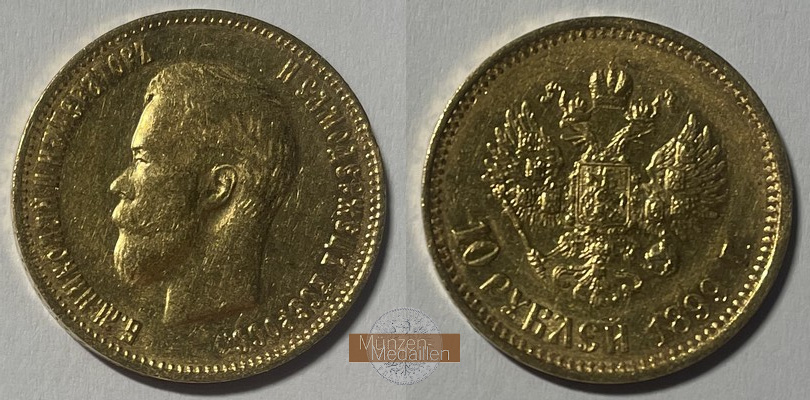 Russland  10 Rubel MM-Frankfurt Feingold: 7,76g Zar Nikolaus II. (1894-1917) 1899 
