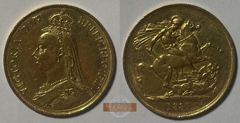 Grossbritannien MM-Frankfurt Feingewicht: 14,64g Gold 2 Sovereign 1887 Jubilee sehr schön