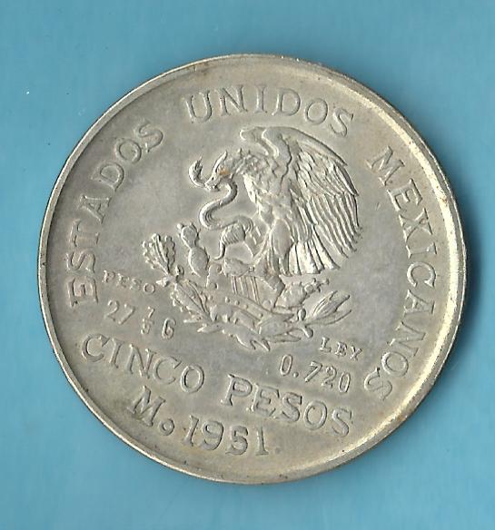  Mexico Cinco Pesos 1951 Golden Gate Goldankauf Koblenz Frank Maurer AD593   