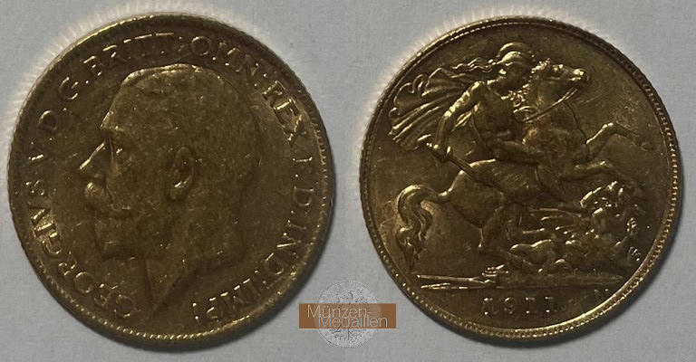 Grossbritannien, Georg V. (1910-1936) MM-Frankfurt Feingold: 3,66g 1/2 Sovereign 1911 