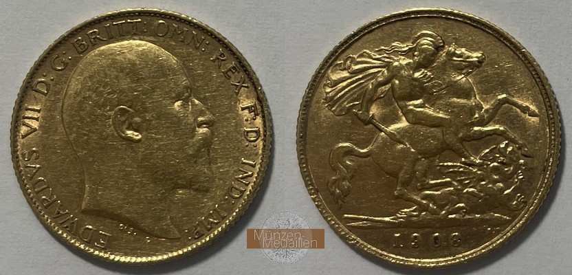 Grossbritannien, Edward VII. (1902-1910) MM-Frankfurt Feingold: 3,66g 1/2 Sovereign 1908 