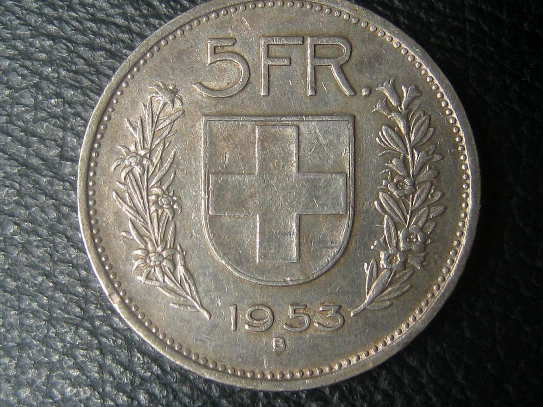  Schweiz 5 Franken 1953 B Confoederatio Helvetica - Kursmünze (1874-1967); 835-er Silber; vz   