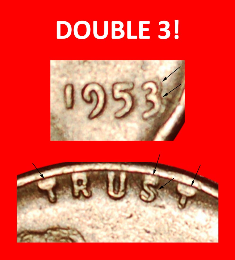  * DISCOVERY WHEAT PENNY (1909-1958): USA ★1 CENT 1953 DOUBLE 3! UNPUBLISHED!★LOW START ★ NO RESERVE!   