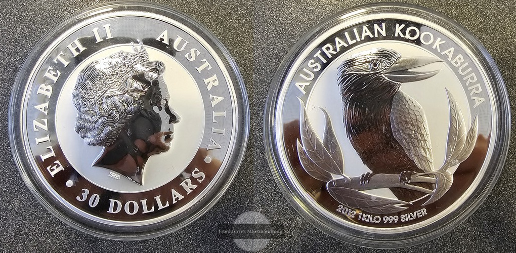  Australien  30 Dollar 2012 Kookaburra  FM-Frankfurt  Feinsilber: 1.000g   