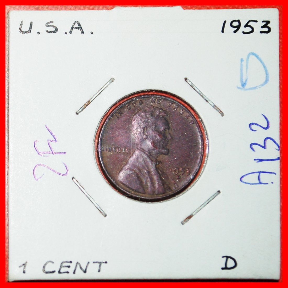  * WHEAT PENNY (1909-1958): USA ★ 1 CENT 1953D! LINCOLN (1809-1865) IN HOLDER★LOW START ★ NO RESERVE!   