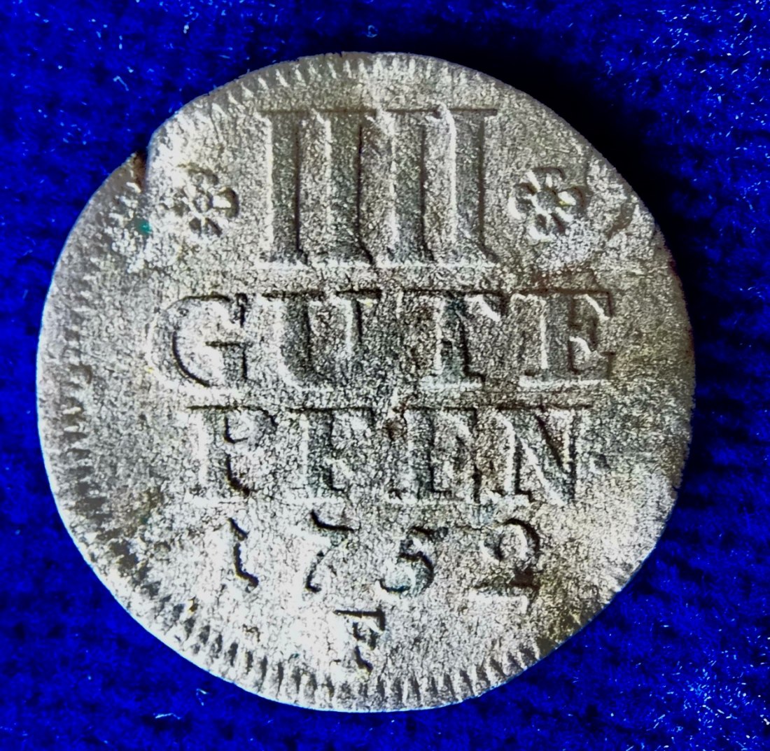  Brandenburg- Preußen (Königreich), 4 Gute Pfennige 1752 F (Magdeburg) Silbermünze   