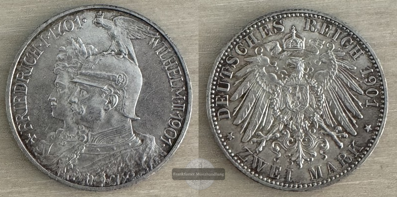  Deutsches Kaiserreich  2 Mark  1901   200 Jahre Peußen FM-Frankfurt Feinsilber: 10g   
