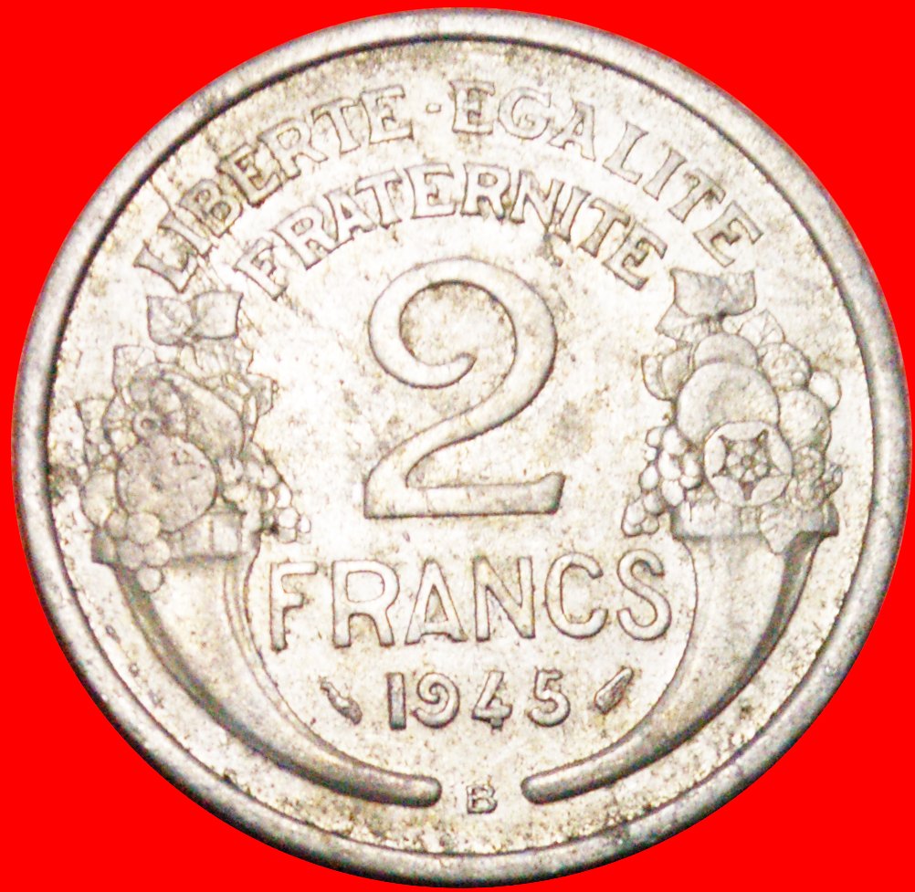  * CORNUCOPIAS: FRANCE ★ 2 FRANCS 1945B UNCOMMON! WAR PERIOD (1939-1945)!  LOW START ★ NO RESERVE!   