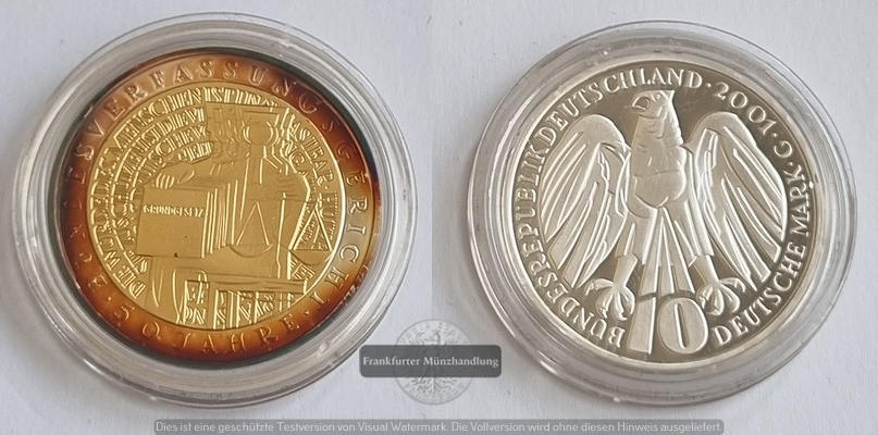 Deutschland 10 Mark, 2001 50 Jahre Bundesverfassungsgericht FM-Frankfurt    Feinsilber:14,34g   