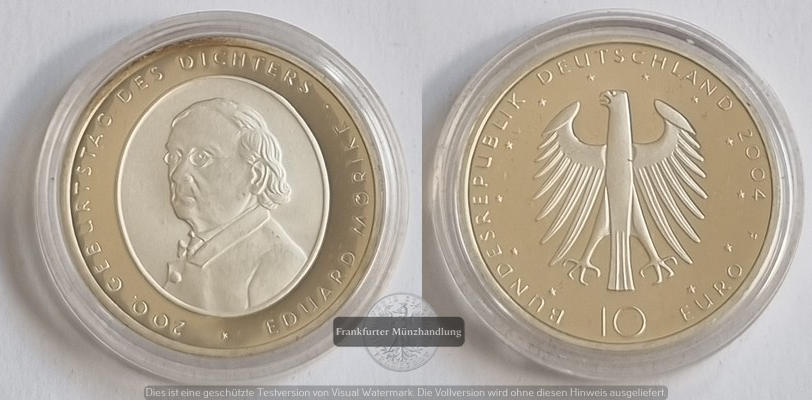  Deutschland 10 Euro, 2004 200. Geburtstag von Eduard Mörike FM-Frankfurt   Feinsilber: 16,65g   