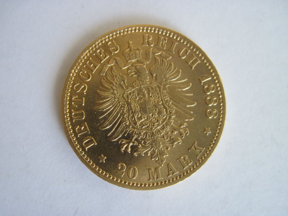 20 Mark 1888 A, Goldmünze Deutsches Reich Preussen Reichsmark Wilhelm II.   