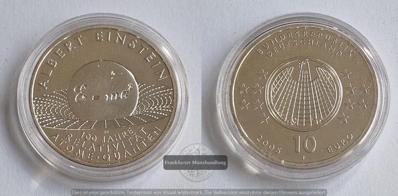  Deutschland BRD  10 Euro 2005 100 Jahre Relativitätstheorie von Al FM-Frankfurt   Feinsilber: 16,65g   