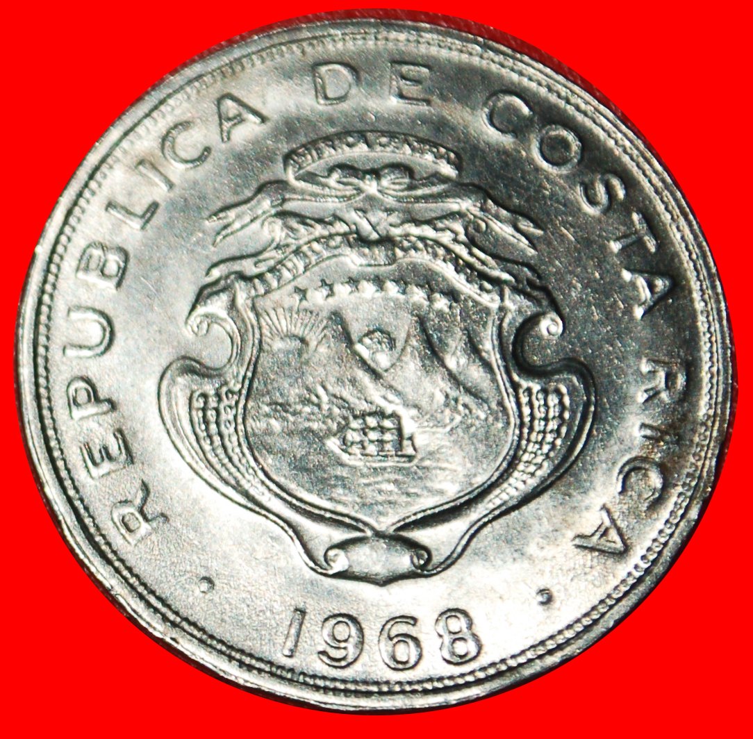  * USA 7 STARS AND SHIPS (1965-1978): COSTA RICA★50 CENTIMOS 1968 MINT LUSTRE★LOW START ★ NO RESERVE!   