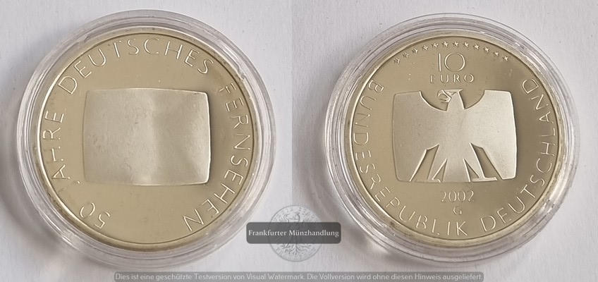  Deutschland  10 Euro (50 Jahre Fernsehen) 2002  FM-Frankfurt  Feingewicht: 16,65g  Silber PP   