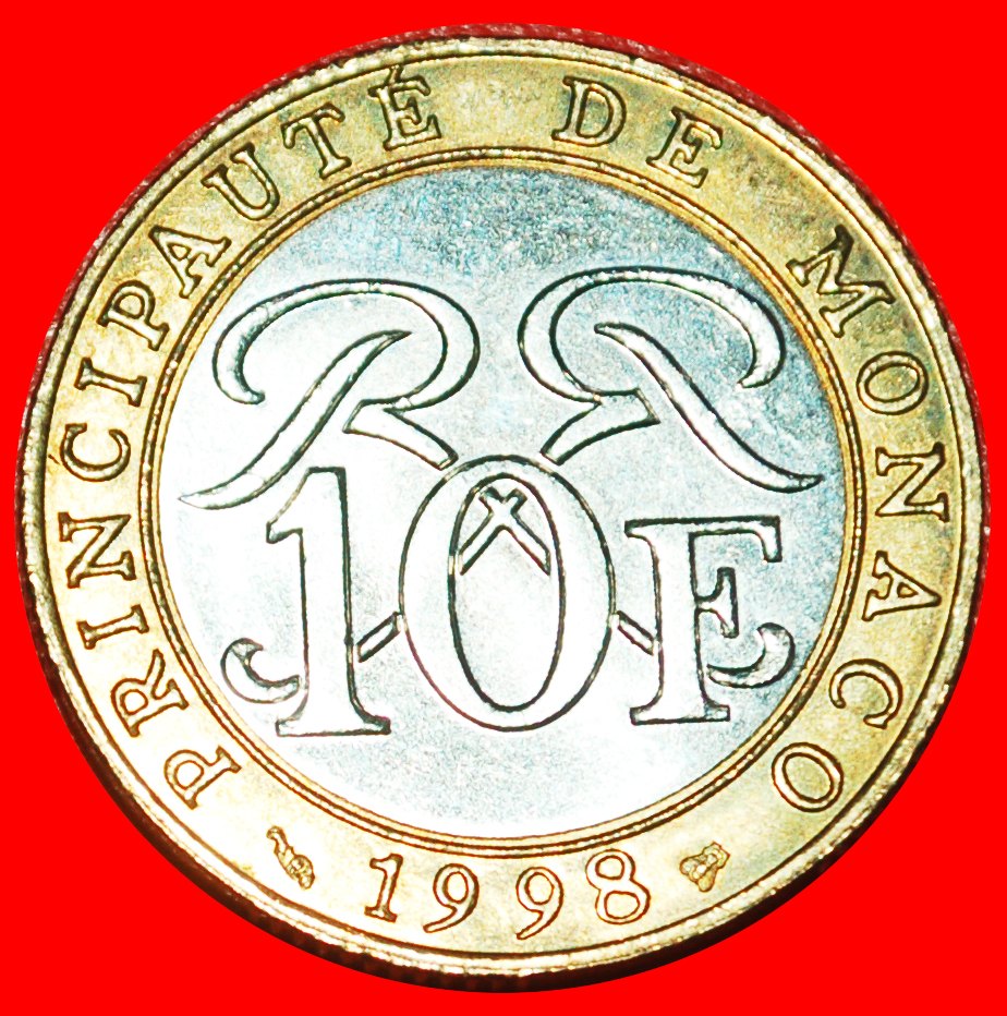  * FRANKREICH (1989-2000): MONACO★10 FRANCS 1998 RITTER STG STEMPELGLANZ! BIMETALLISCH★OHNE VORBEHALT   