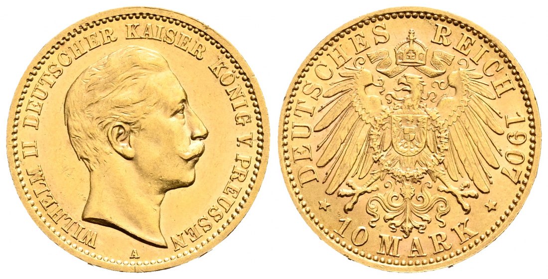 PEUS 1967 Preußen - Kaiserreich 3,58 g Feingold. Wilhelm II. (1888 - 1918) 10 Mark GOLD 1907 A Vorzüglich