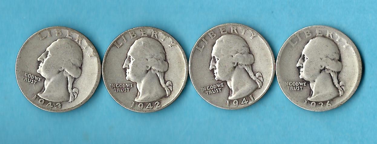  USA 4x 1 Silber Quarter 1936,41,42,43 Silber Golden Gate Münzenankauf Koblenz Frank Maurer AD612   