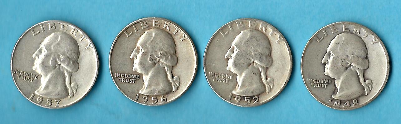  USA 4x 1 Silber Quarter 1948,52,56,57 Silber Golden Gate Münzenankauf Koblenz Frank Maurer AD614   