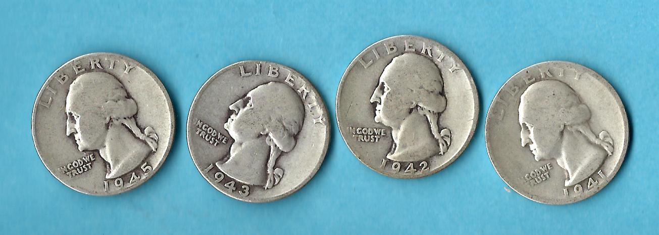  USA 4x 1 Silber Quarter 1941,42,43,45 Silber Golden Gate Münzenankauf Koblenz Frank Maurer AD616   
