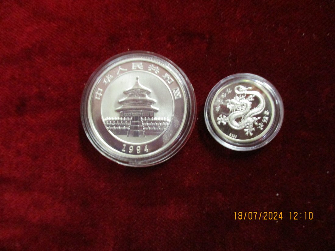  5 Yuan Panda China 1994 + Panda - Medaille Silber 999er/P11   