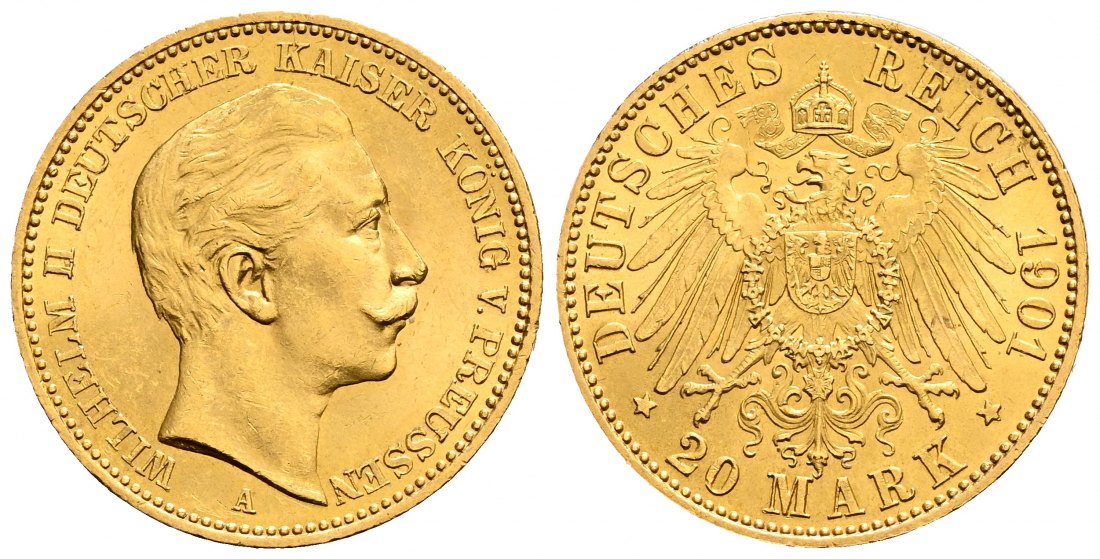 PEUS 1955 Kaiserreich - Preußen 7,16 g Feingold. Wilhelm II. (1888 - 1918) 20 Mark GOLD 1901 A Kl. Kratzer, Vorzüglich