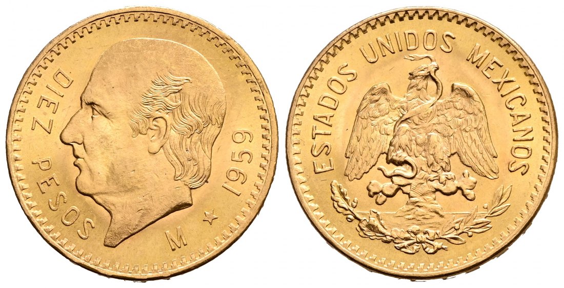PEUS 1957 Mexiko 7,5 g Feingold. Miguel Hidalgo y Costilla 10 Pesos GOLD 1959 M Fast Stempelglanz