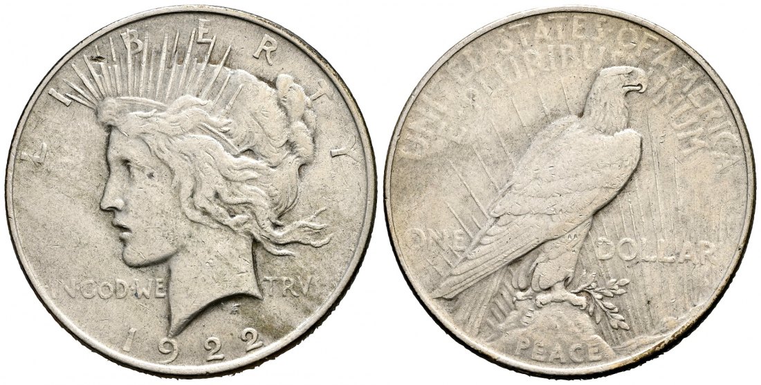 PEUS 1970 USA 24,05 g Feinsilber Peace Dollar 1922 Sehr schön
