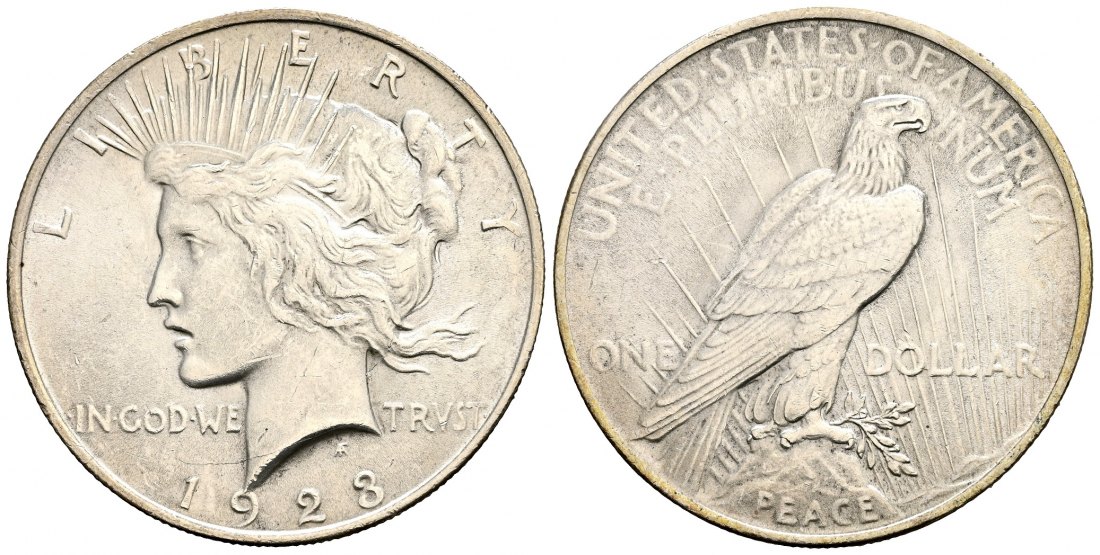 PEUS 1971 USA 24,05 g Feinsilber. Peace Dollar 1923 Fast Vorzüglich