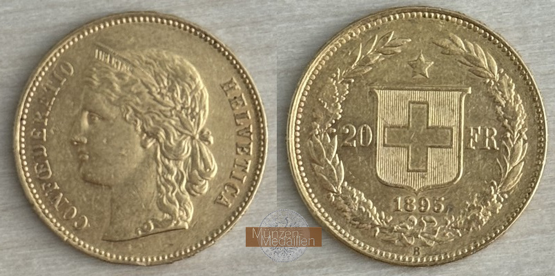 Schweiz MM-Frankfurt Feingewicht: 5,81g 20 Francs 1895 B 