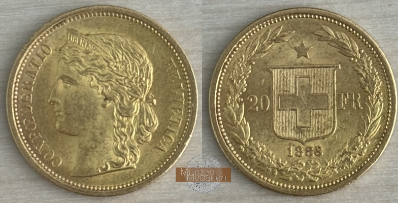 Schweiz MM-Frankfurt Feingewicht: 5,81g 20 Francs 1883 